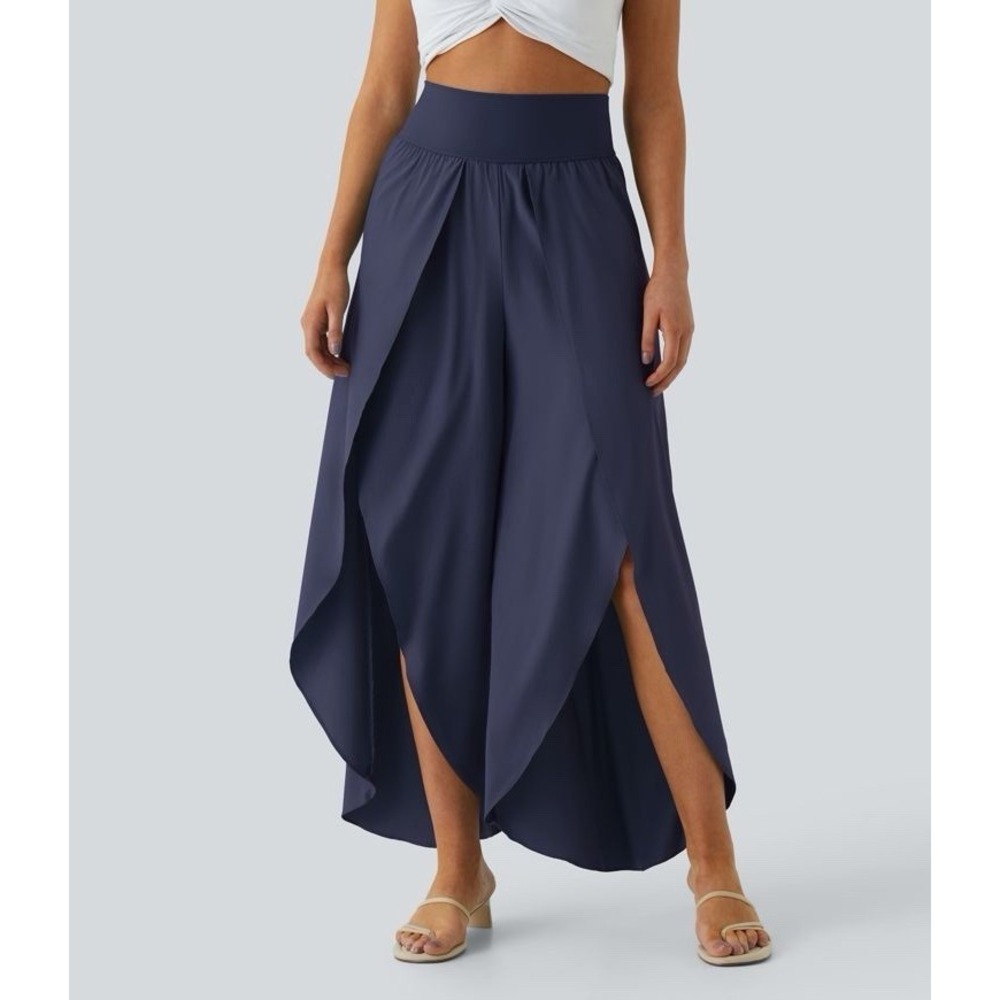Halara Breezeful High Waisted Palazzo Wide Leg Pocket Flowy Pants Patriot Blue L